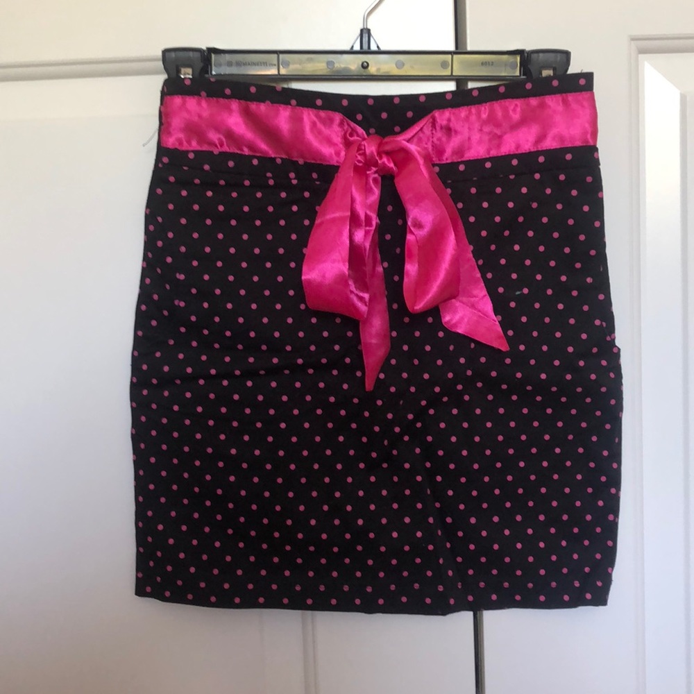 Black Mini Skirt with Pink Polka Dots and Ribbon